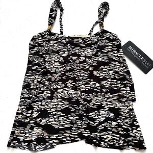 Miraclesuit Nwt Black White Gold Zari Dazzle Underwire Tankini Swim Top